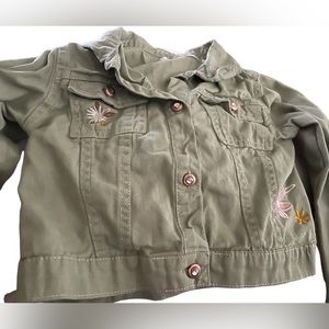 Girls floral embroidered olive green jacket size 6